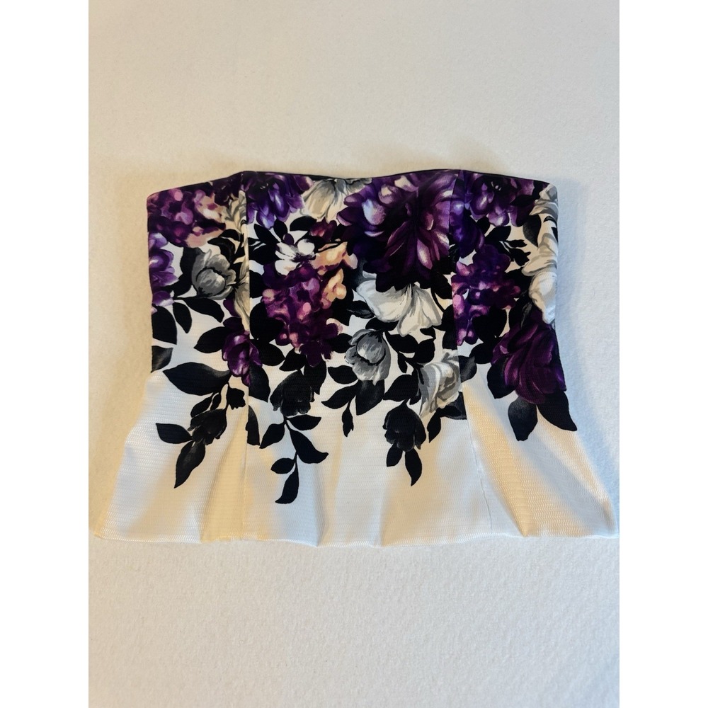 White House Black Market Silk Purple Floral Strapless Peplum Corset 10P Petite